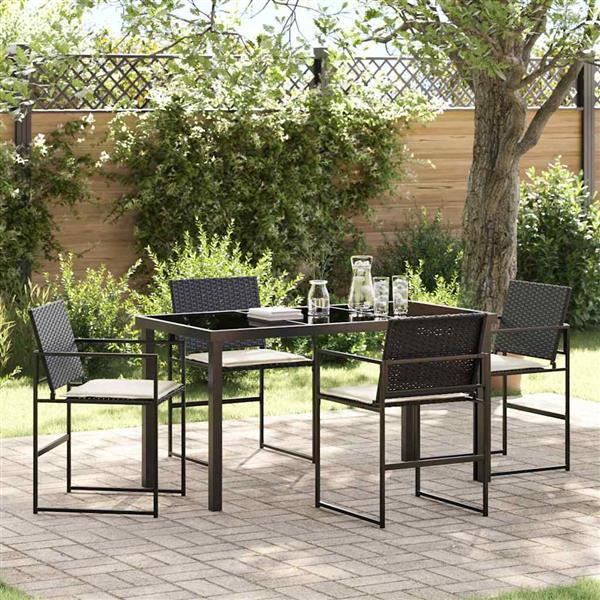 Grote foto vidaxl tuin eetset 5 pcs zwart poly riet tuin en terras tuinmeubelen