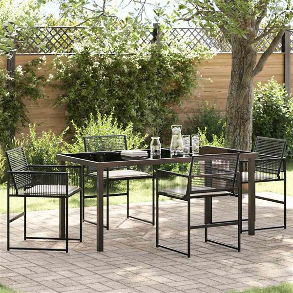 Grote foto vidaxl tuin eetset 5 pcs zwart poly riet tuin en terras tuinmeubelen