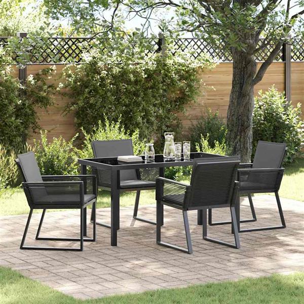 Grote foto vidaxl tuin eetset 5 pcs zwart poly riet tuin en terras tuinmeubelen