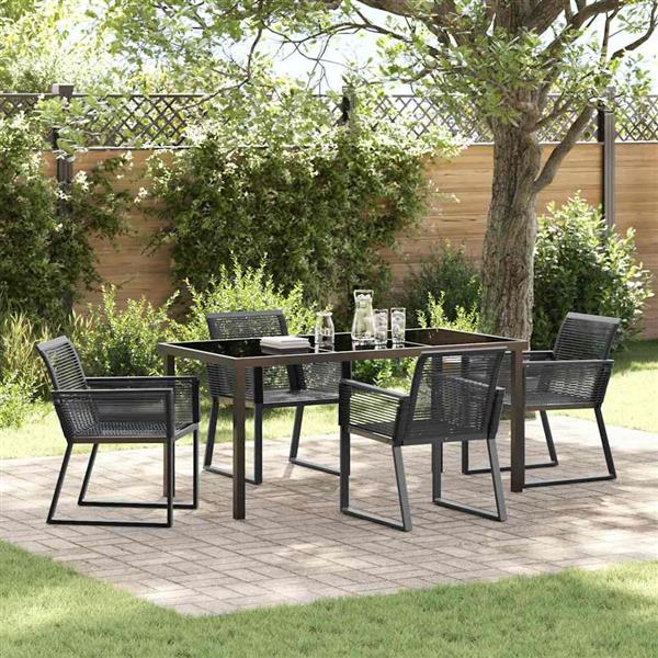Grote foto vidaxl tuin eetset 5 pcs zwart poly riet tuin en terras tuinmeubelen