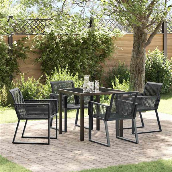 Grote foto vidaxl tuin eetset 5 pcs zwart poly riet tuin en terras tuinmeubelen