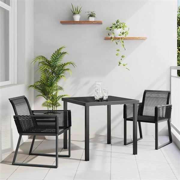 Grote foto vidaxl tuin eetset 3 pcs zwart poly riet tuin en terras tuinmeubelen