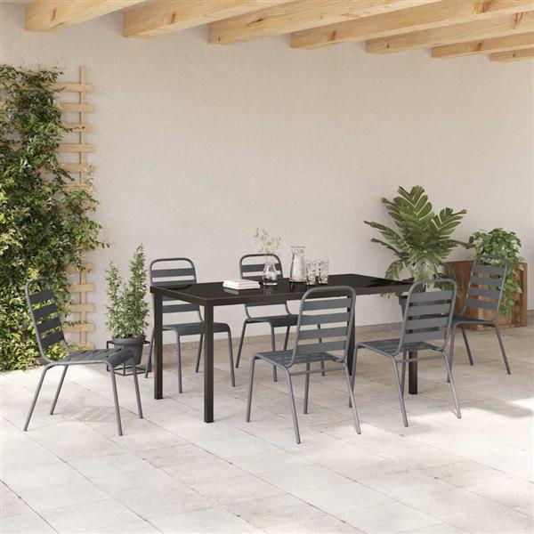 Grote foto vidaxl tuin eetset 7 pcs donkergrijs staal tuin en terras tuinmeubelen