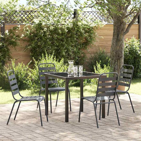 Grote foto vidaxl tuin eetset 5 pcs donkergrijs staal tuin en terras tuinmeubelen