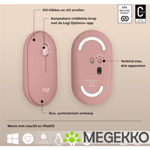 Grote foto logitech pebble 2 m350s roze draadloze muis computers en software overige computers en software