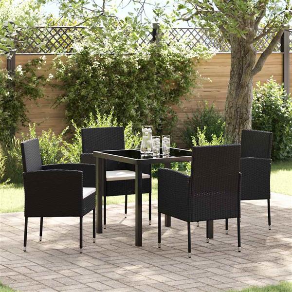 Grote foto vidaxl tuin eetset met kussen 5 pcs zwart poly riet tuin en terras tuinmeubelen