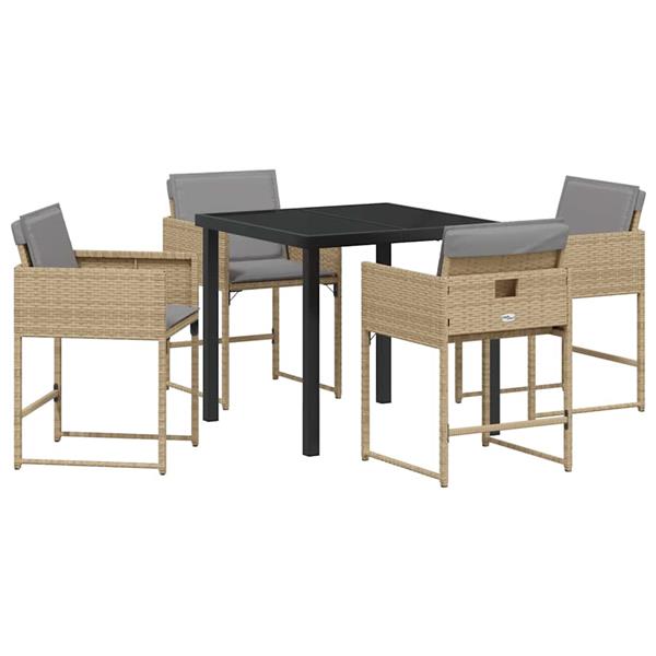 Grote foto vidaxl tuin eetset met kussen 5 pcs beige poly riet tuin en terras tuinmeubelen