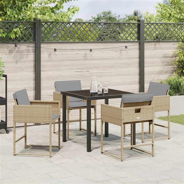 Grote foto vidaxl tuin eetset met kussen 5 pcs beige poly riet tuin en terras tuinmeubelen