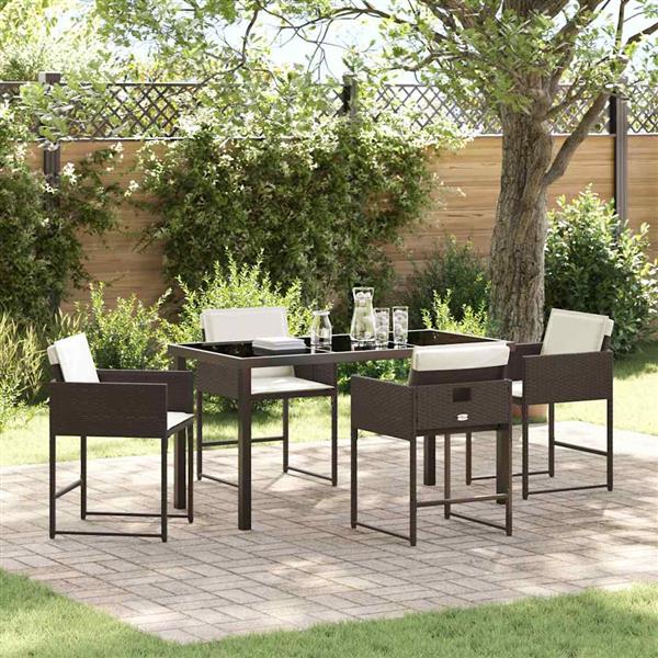 Grote foto vidaxl tuin eetset met kussen 5 pcs bruin poly riet tuin en terras tuinmeubelen