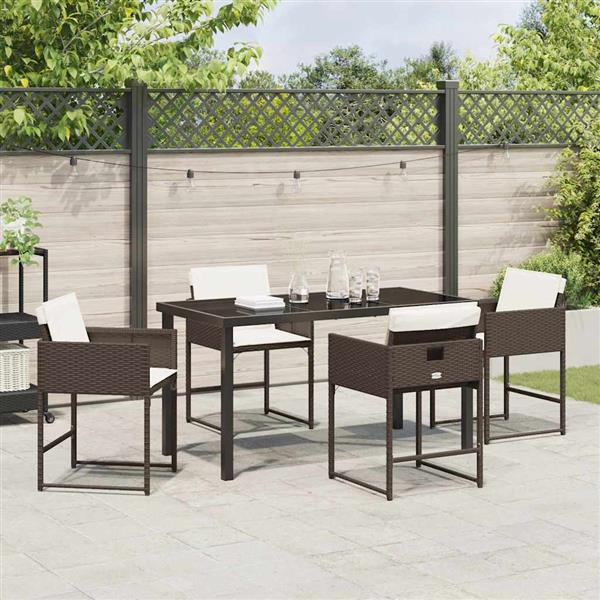 Grote foto vidaxl tuin eetset met kussen 5 pcs bruin poly riet tuin en terras tuinmeubelen