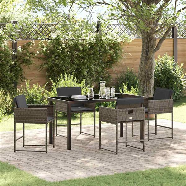 Grote foto vidaxl tuin eetset met kussen 5 pcs grijs poly riet tuin en terras tuinmeubelen