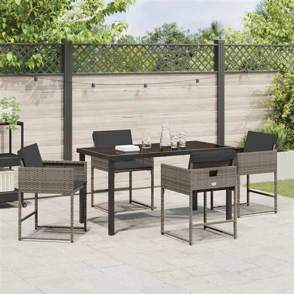Grote foto vidaxl tuin eetset met kussen 5 pcs grijs poly riet tuin en terras tuinmeubelen