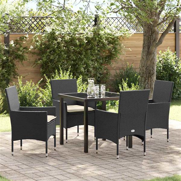 Grote foto vidaxl tuin eetset met kussen 5 pcs zwart poly riet tuin en terras tuinmeubelen