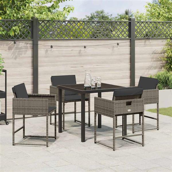 Grote foto vidaxl tuin eetset met kussen 5 pcs grijs poly riet tuin en terras tuinmeubelen