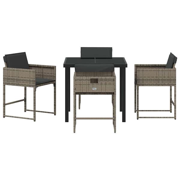 Grote foto vidaxl tuin eetset met kussen 5 pcs grijs poly riet tuin en terras tuinmeubelen