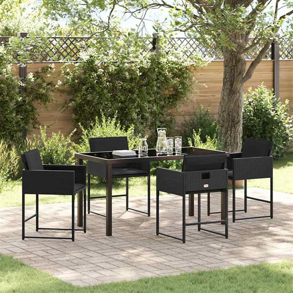 Grote foto vidaxl tuin eetset met kussen 5 pcs zwart poly riet tuin en terras tuinmeubelen