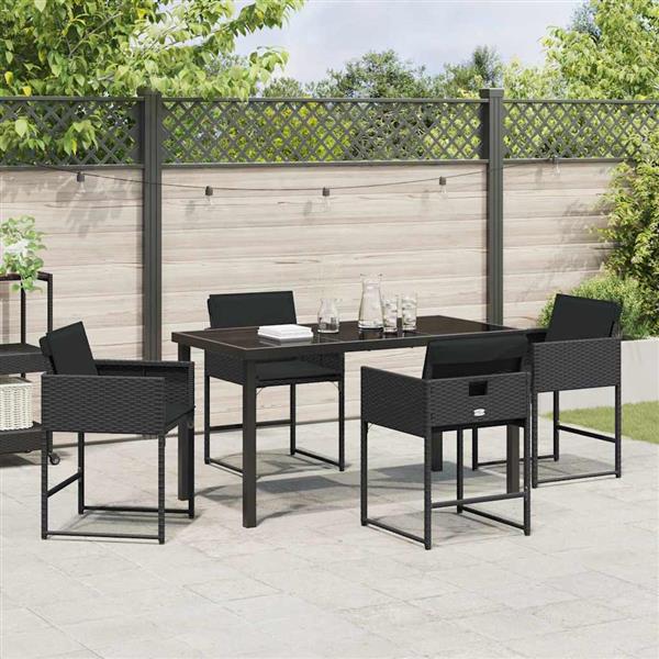 Grote foto vidaxl tuin eetset met kussen 5 pcs zwart poly riet tuin en terras tuinmeubelen