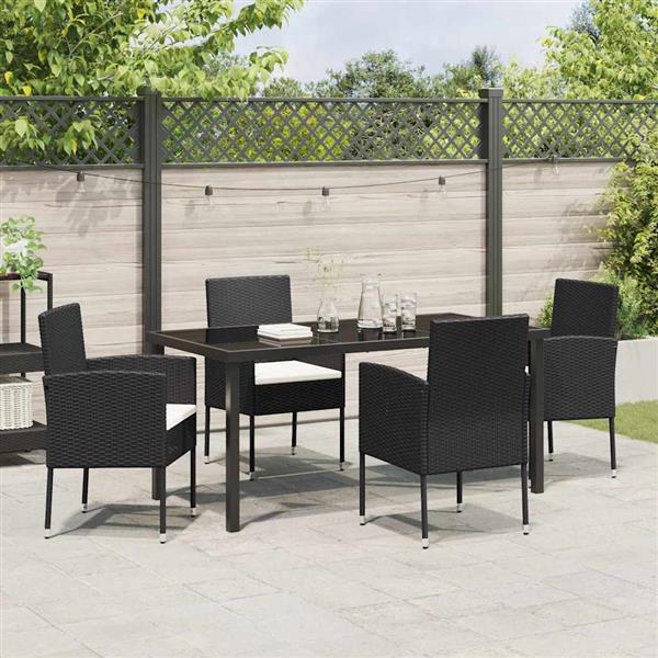 Grote foto vidaxl tuin eetset met kussen 5 pcs zwart poly riet tuin en terras tuinmeubelen