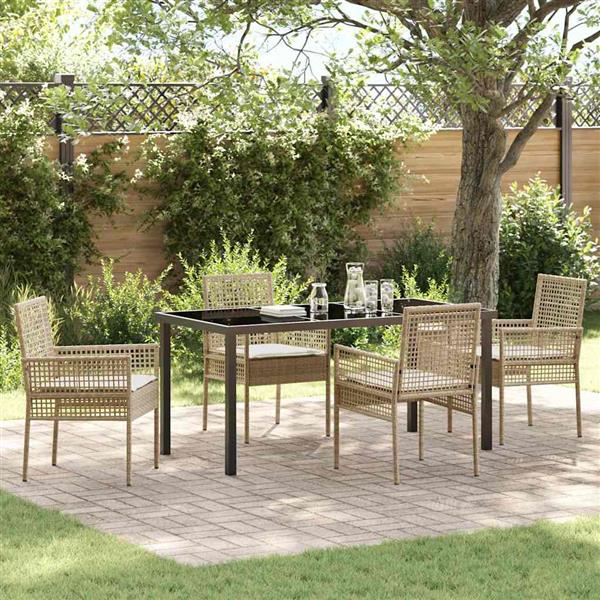 Grote foto vidaxl tuin eetset met kussen 5 pcs beige poly riet tuin en terras tuinmeubelen