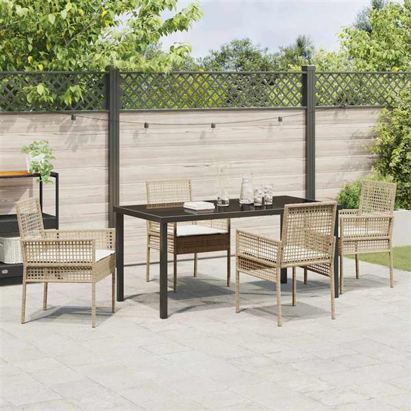 Grote foto vidaxl tuin eetset met kussen 5 pcs beige poly riet tuin en terras tuinmeubelen