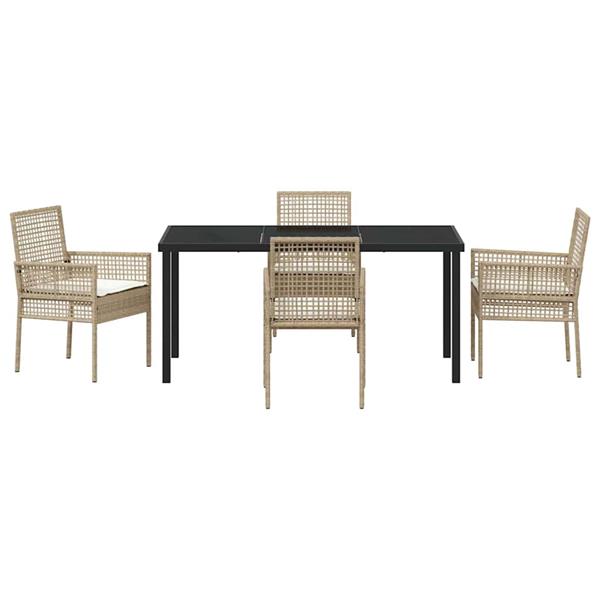 Grote foto vidaxl tuin eetset met kussen 5 pcs beige poly riet tuin en terras tuinmeubelen