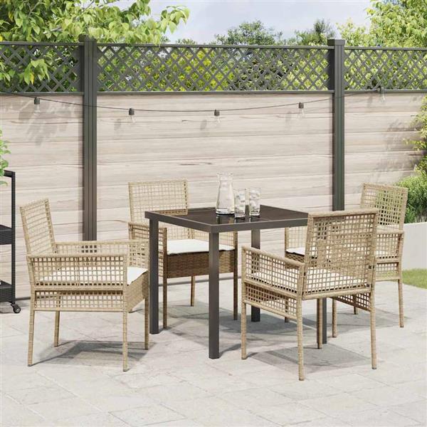 Grote foto vidaxl tuin eetset met kussen 5 pcs beige poly riet tuin en terras tuinmeubelen