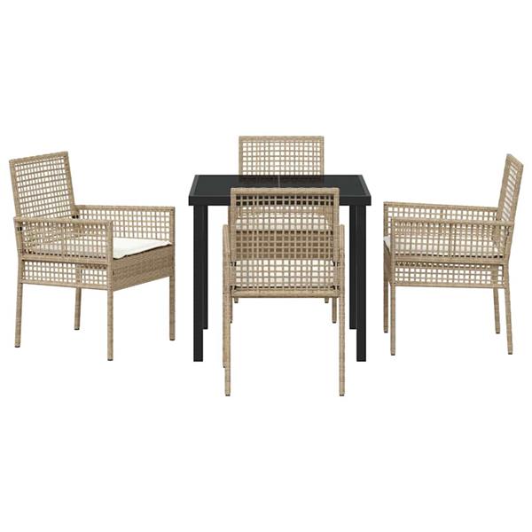 Grote foto vidaxl tuin eetset met kussen 5 pcs beige poly riet tuin en terras tuinmeubelen