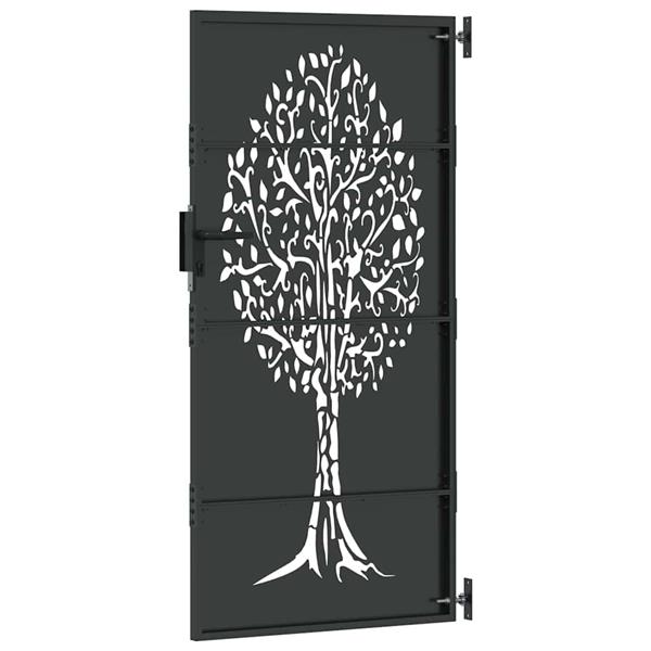 Grote foto vidaxl tuinpoort tuinpoort 85x75 cm corten staal boomontwerp zwart tuin en terras hekken en schuttingen