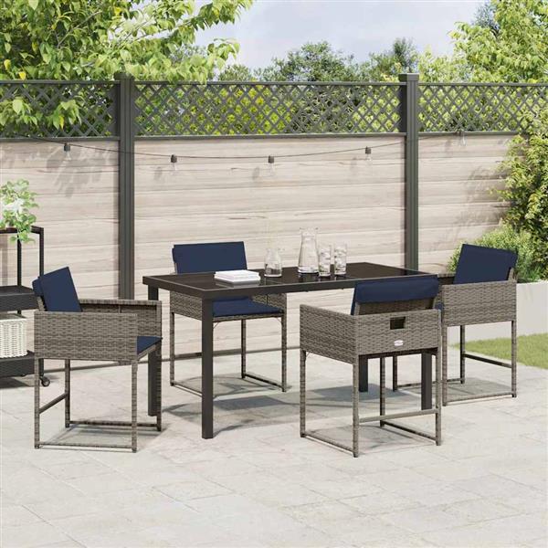 Grote foto vidaxl tuin eetset met kussen 5 pcs grijs poly riet tuin en terras tuinmeubelen
