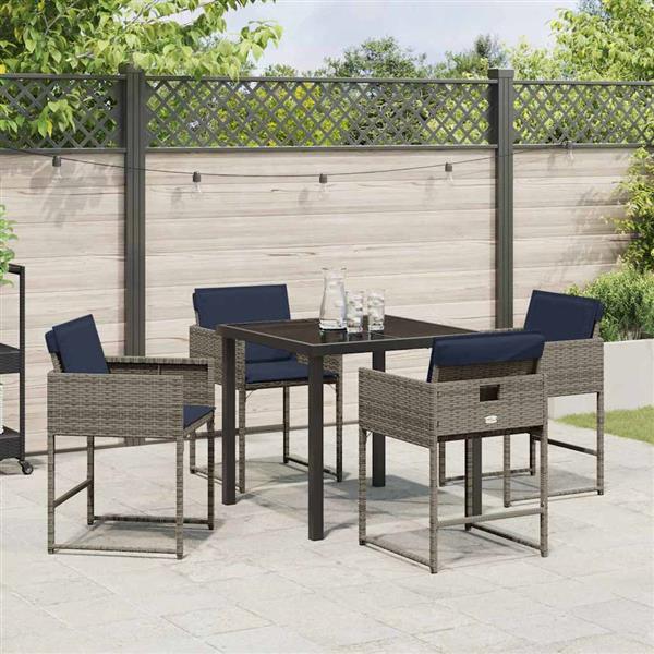 Grote foto vidaxl tuin eetset met kussen 5 pcs grijs poly riet tuin en terras tuinmeubelen
