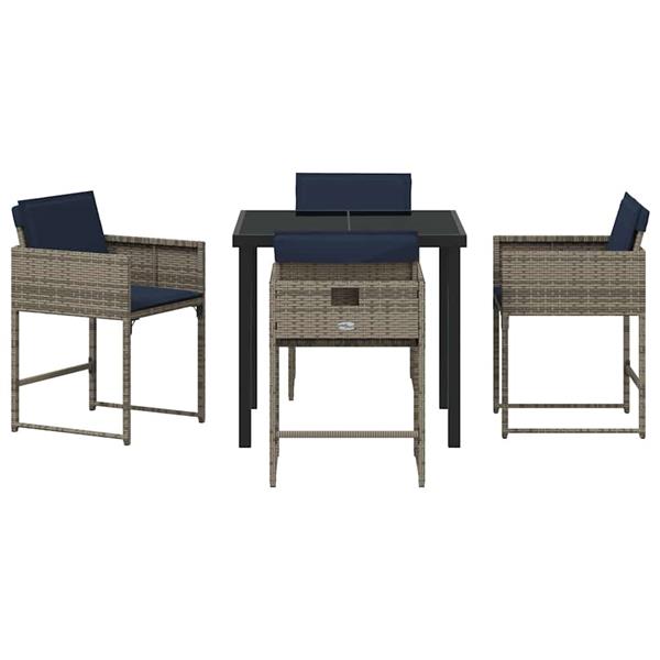 Grote foto vidaxl tuin eetset met kussen 5 pcs grijs poly riet tuin en terras tuinmeubelen