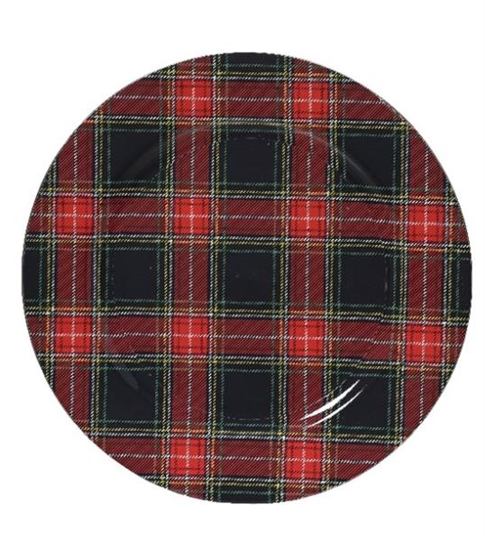 Grote foto onderbord tartan schotse ruit donker blok 33 cm rond kunststof verzamelen overige verzamelingen