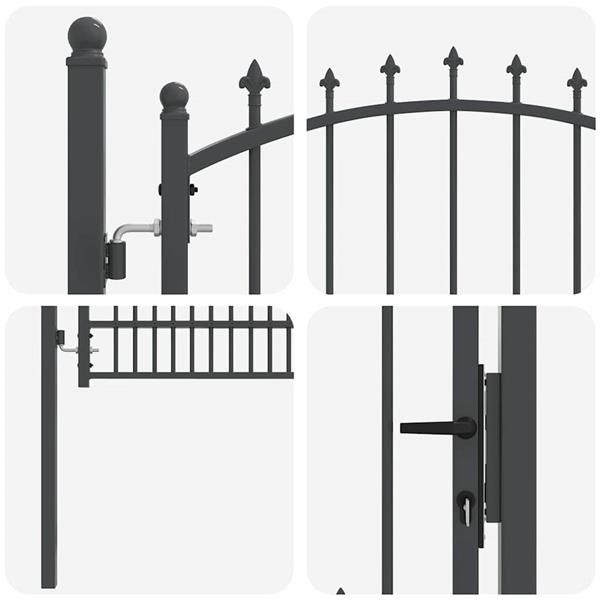 Grote foto vidaxl hekdeur met spijkers grijs 200 x 100 cm poedergecoat staal tuin en terras hekken en schuttingen