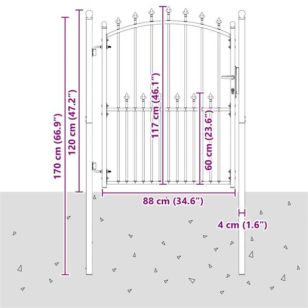 Grote foto vidaxl hekdeur met spijkers grijs 150 x 100 cm poedergecoat staal tuin en terras hekken en schuttingen