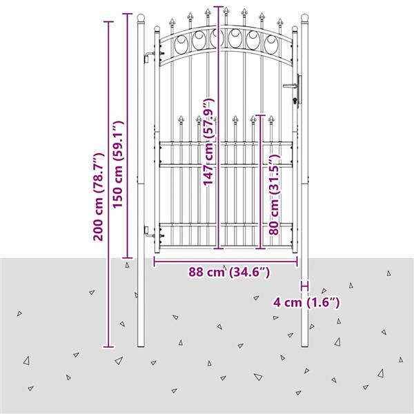 Grote foto vidaxl hekdeur met spijkers grijs 200 x 100 cm poedergecoat staal tuin en terras hekken en schuttingen