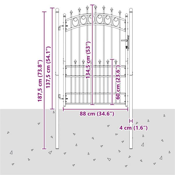 Grote foto vidaxl hekdeur met spijkers grijs 170 x 100 cm poedergecoat staal tuin en terras hekken en schuttingen