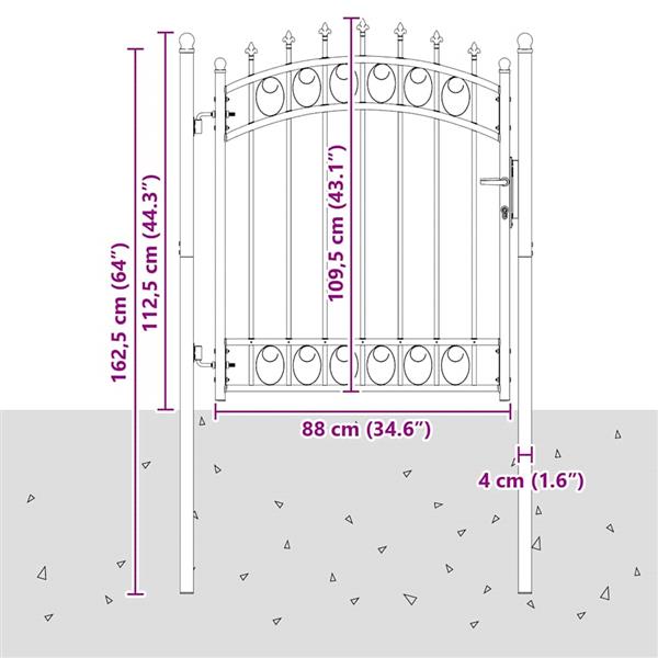 Grote foto vidaxl hekdeur met spijkers grijs 125 x 100 cm poedergecoat staal tuin en terras hekken en schuttingen