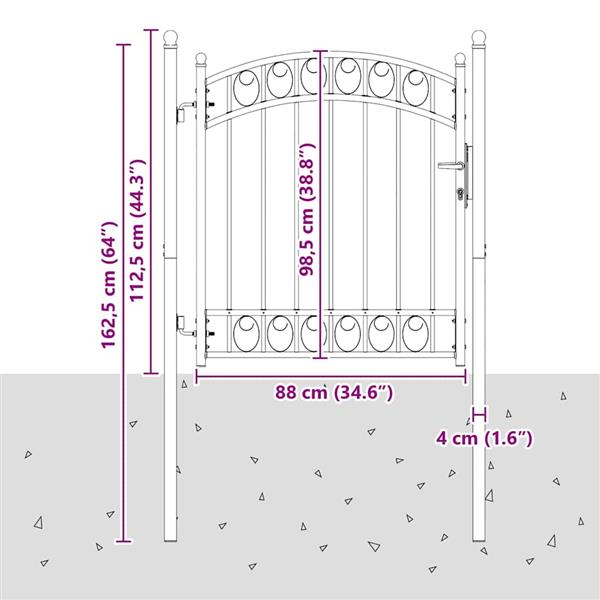 Grote foto vidaxl hekpoort met slot grijs 125 x 100 cm poedergecoat staal tuin en terras hekken en schuttingen