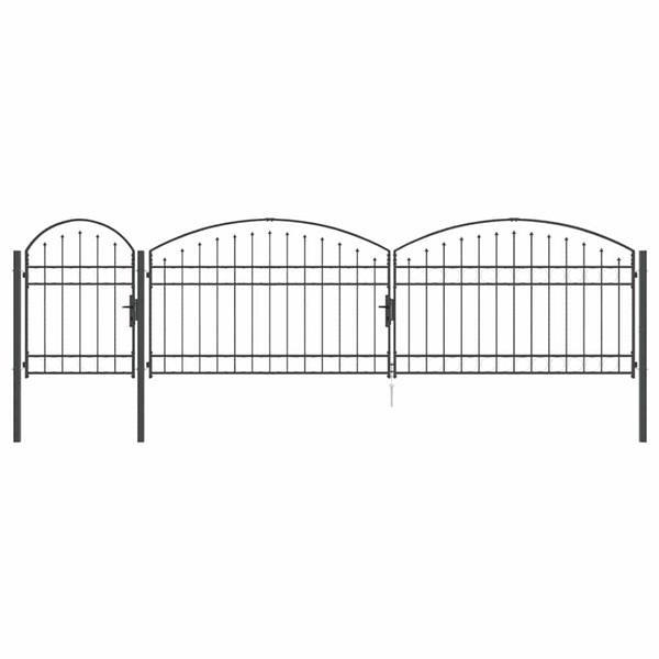 Grote foto vidaxl tuinhekgate met gebogen top grijs 500 x 75 cm staal tuin en terras hekken en schuttingen