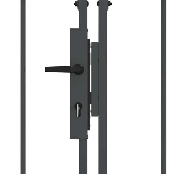 Grote foto vidaxl tuinhekgate met gebogen top grijs 400 x 125 cm staal tuin en terras hekken en schuttingen