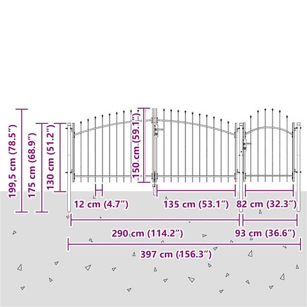 Grote foto vidaxl tuinpoort met slot grijs 150 x 400 cm staal tuin en terras hekken en schuttingen