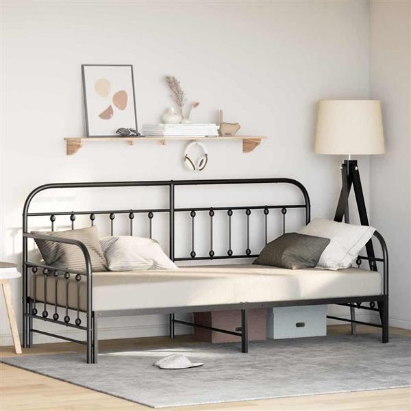 Grote foto vidaxl bedframe voor een daybed met hoofdeinde zwart 90 x 200 cm staal antiek en kunst stoelen en banken