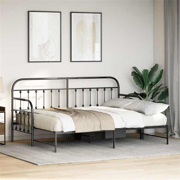 Grote foto vidaxl bedframe voor een daybed met hoofdeinde zwart 80 x 200 cm staal antiek en kunst stoelen en banken
