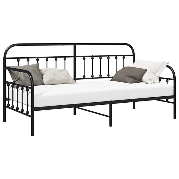 Grote foto vidaxl bedframe voor een daybed met hoofdeinde zwart 90 x 200 cm staal antiek en kunst stoelen en banken