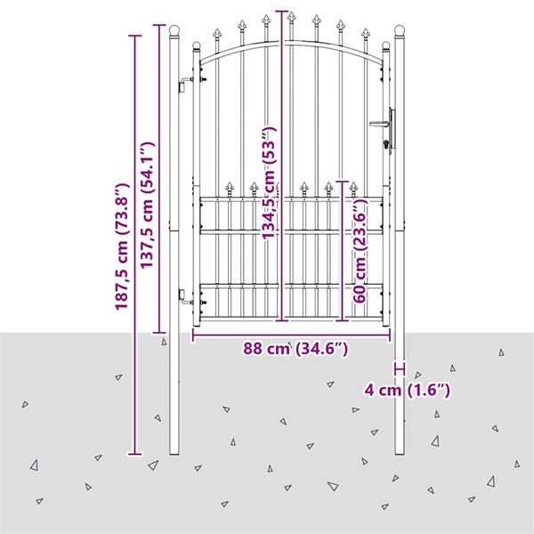 Grote foto vidaxl hekdeur met spijkers grijs 170 x 100 cm poedergecoat staal tuin en terras hekken en schuttingen