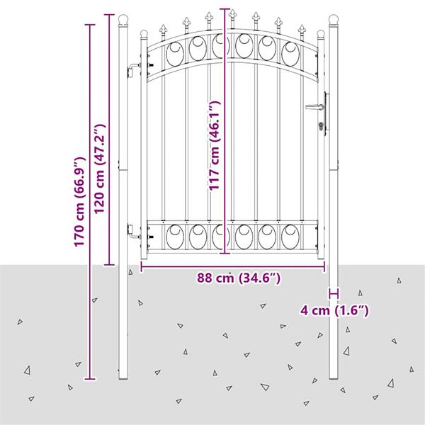 Grote foto vidaxl hekdeur met spijkers grijs 150 x 100 cm poedergecoat staal tuin en terras hekken en schuttingen