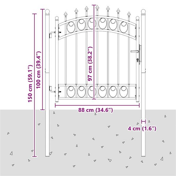 Grote foto vidaxl hekdeur met spijkers grijs 100 x 100 cm poedergecoat staal tuin en terras hekken en schuttingen