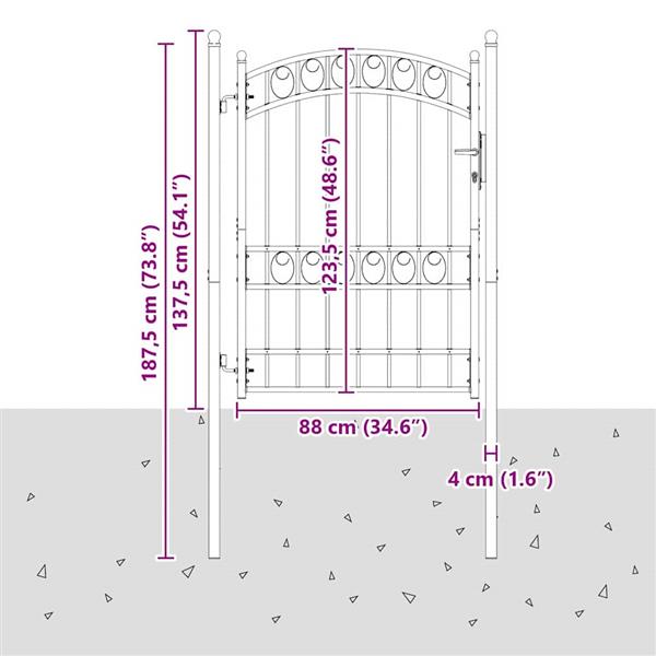 Grote foto vidaxl hekpoort met slot grijs 170 x 100 cm poedergecoat staal tuin en terras hekken en schuttingen