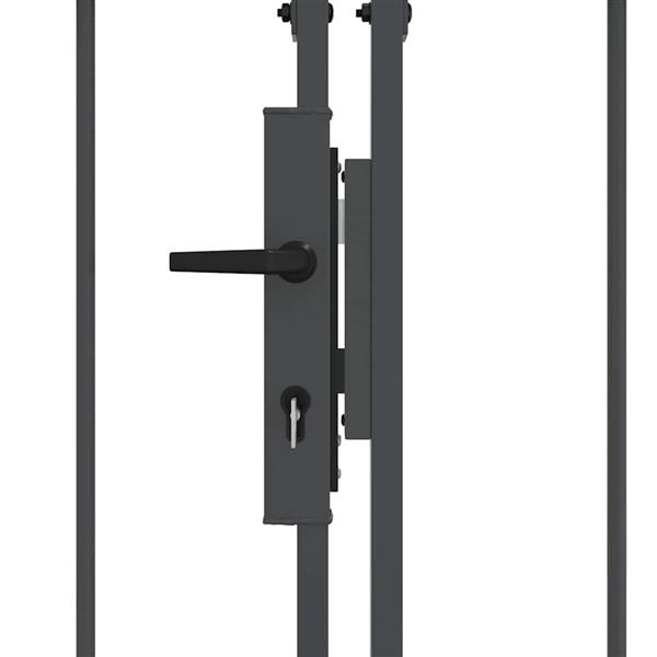 Grote foto vidaxl tuinhekgate met gebogen top grijs 4 x 1 25 m staal tuin en terras hekken en schuttingen