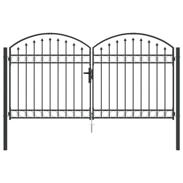 Grote foto vidaxl hekpoort met slot grijs 300 x 150 cm staal tuin en terras hekken en schuttingen